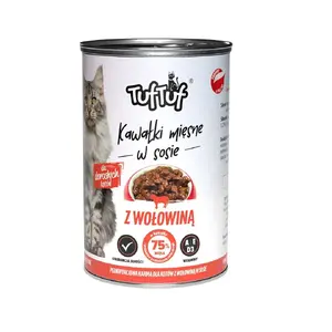 Wet cat food TufTuf Pieces of meat in sauce with beef 415 g — complete adult cat food, 81.5% moisture