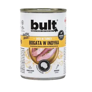 Консервы для собак BULT с индейкой 400 г — полный рацион для взрослых, белок 11%, жир 6,5%, влага 78%