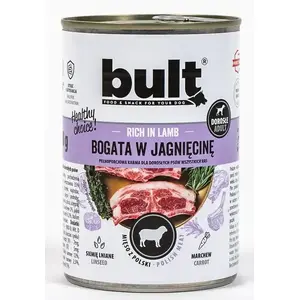 Консервы для собак BULT Rich in lamb 400 г — полный рацион для взрослых, 75% влаги, 12% белка, 7,5% жира