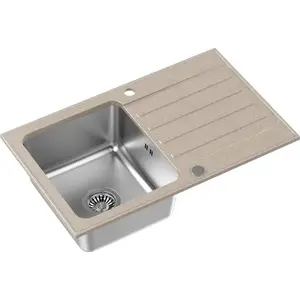 Kitchen sink Steiner KENNETH 111 Fusion GraniteQ river sand with stainless bowl 780x480x190 mm with manual siphon and cover