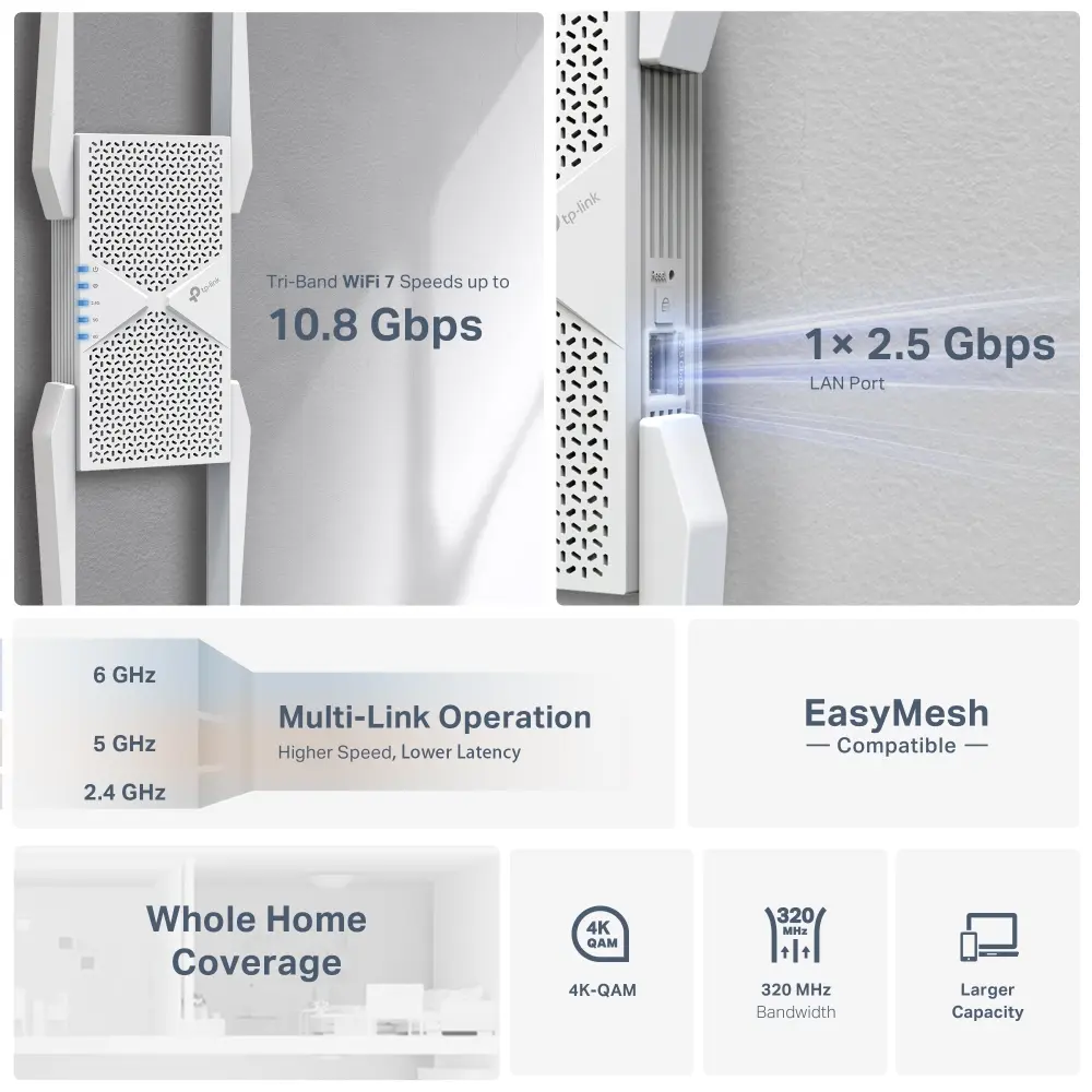TP-Link RE655BE BE9300 Wi-Fi 7 signāla atkārtotājs Photo 5