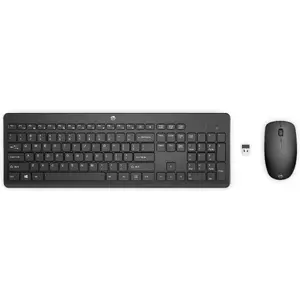 Klaviatūras un peles komplekts HP 230 — pilna izmēra bezvadu klaviatūra (membrāna) ar RF bezvadu peli, melna