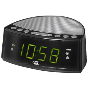 Digitālais modinātājs Trevi RC 846 D — LED displejs, FM PLL radio, 230 V, melns/zelta‑sudrabains