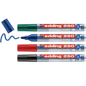 Маркер для белой доски Edding 250 — набор 4 шт., острие bullet, черный/синий/зеленый/красный