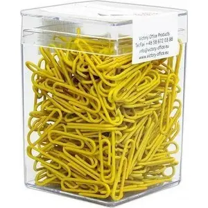 Paper Clips Victory Office Product round coated 28 mm 300 pcs in plastic container yellow