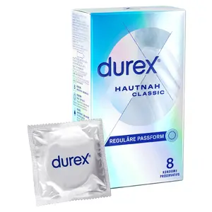 Condoms Durex Smooth Transparent — thin, silicone-lubricated, anatomical Easy-on shape, nominal width 56 mm, natural rubber latex, pack 8 pcs