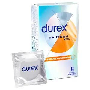 Male condom Durex Smooth Transparent — Extra large (nominal width 60 mm), 8 pcs, silicone-based lubricant