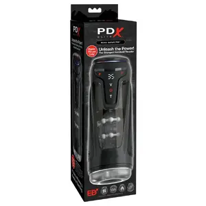 Masturbator Pipedream Moto-Bator Pro Silicone Black — automatic vibrator, thrusting massage, warming, USB-C, 26.5×8.9 cm