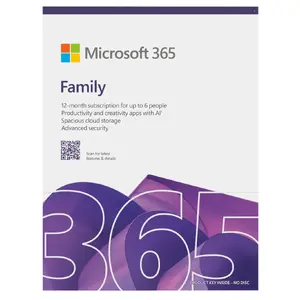 Лицензия Microsoft 365 Family (1 год) — подписка для до 6 пользователей, облачные приложения и 1 ТБ OneDrive на каждого