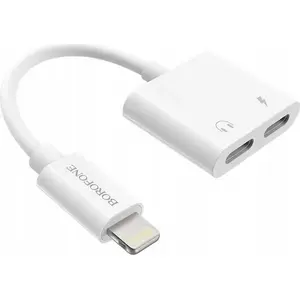 Adapter USB Borofone Lightning - Lightning x2 White — dual Lightning audio/charging adapter