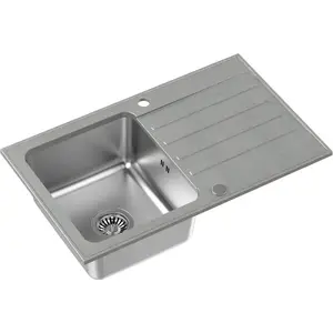 Sink Steiner KENNETH 111 Fusion GraniteQ silver stone with stainless bowl 780x480x190 mm with manual siphon and cover