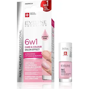 Nail treatment Eveline Nail Therapy 6-in-1 Shimmer Pink 5 ml — color-enhancing nail conditioner