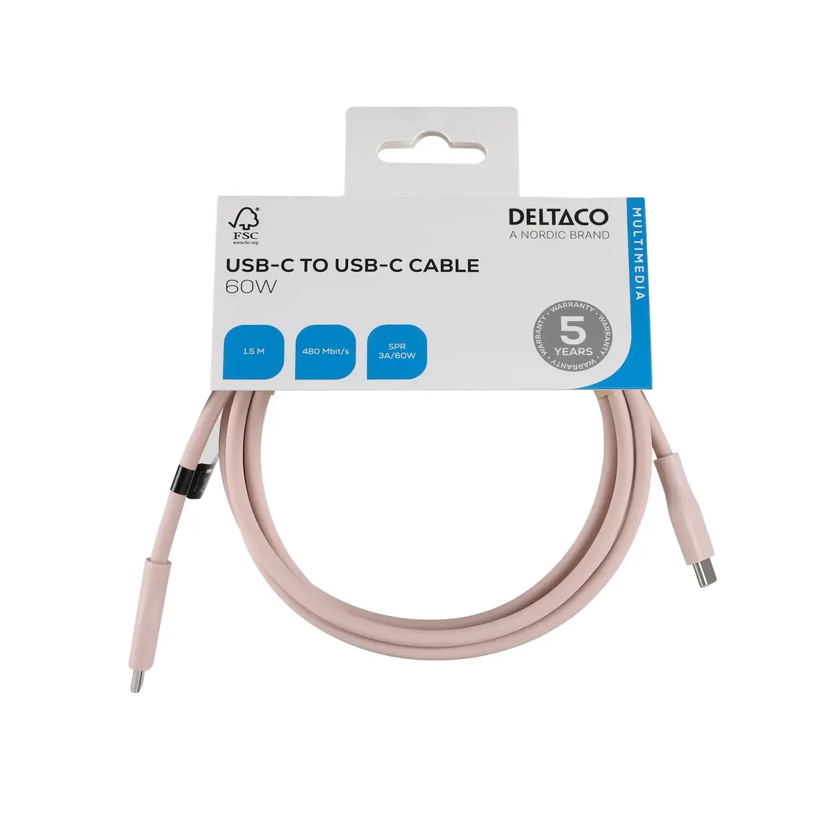 DELTACO USB-C cable USBC-2015P 1.5m Photo 2