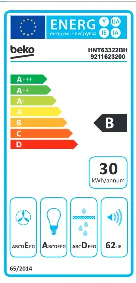 BEKO HNT63322B iebūvējama tvaika nosūcēja Photo 2
