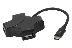 Интерфейсный концентратор Deltaco USBC-HUB205 USB Type-C с четырьмя портами USB 2.0 Type-A, скоростью передачи данных 480 Мбит/с, черный