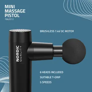 Percussion mini massage gun Nordic Quali 7662012 — 6 interchangeable heads, black