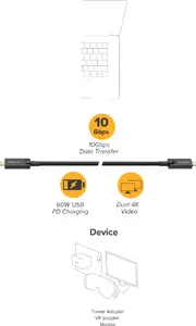 USB-C to USB-C Hybrid AOC Cable ALOGIC U3-TCC15-MM-H 15 m, 10 Gbps, DisplayPort 1.4, PD 60W