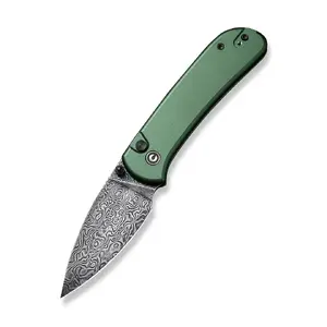 CIVIVI Qubit Pocket Knife Damascus Steel Green Aluminum Handle C22030E-DS1