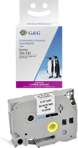 Кассета лентa G G TZe-131 12 мм x 8 м, чёрный текст на прозрачной ленте для принтеров этикеток