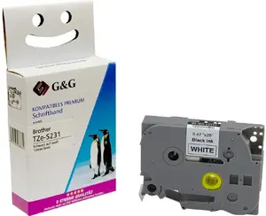 Label tape g   g TZe-S231 12 mm x 8 m, black on white