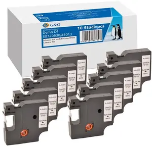 Etiķešu lente G G 12 mm x 7 m priekš Dymo D1 45013, melns uz balta