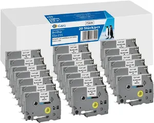 Label tape G&G TZe-231 12 mm x 8 m Black on White, compatible with Brother