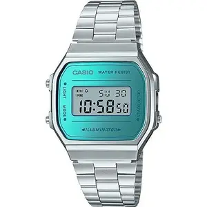 Rokas pulkstenis CASIO A168WEM-2EF digitālais ar nerūsējošā tērauda siksniņu, retro dizains
