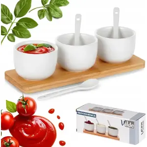 Serving board set Vilde with bowls and spoons model 139687 — board with multiple small sauce/appetizer bowls and serving spoons