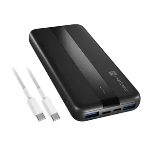 Portable charger NATEC TREVI SLIM Q V2 — 10000 mAh, LiPo, USB PD 65W, 2×USB-A + 1×USB-C, micro-USB input, 3 A input, black