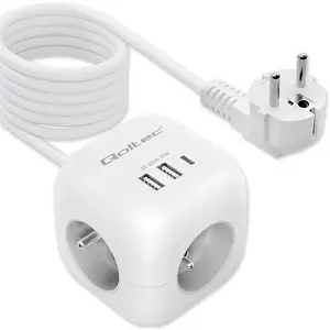 Сетевой фильтр Power Cube QOLTEC 52547 3×AC, 2×USB-A, 1×USB-C PD 20W