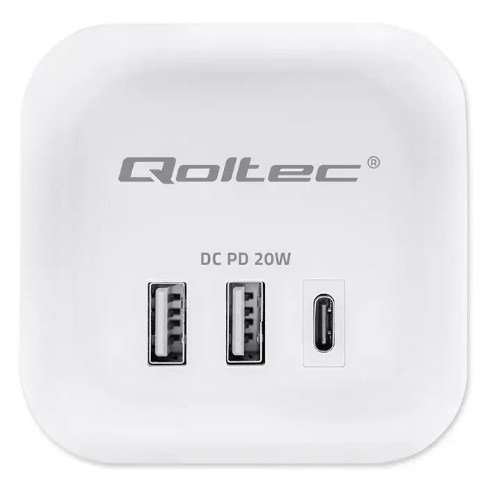Power Cube QOLTEC 52547 — 3×AC, USB-C PD 20W Photo 3
