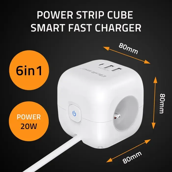 Power Cube QOLTEC 52547 — 3×AC, USB-C PD 20W Photo 6