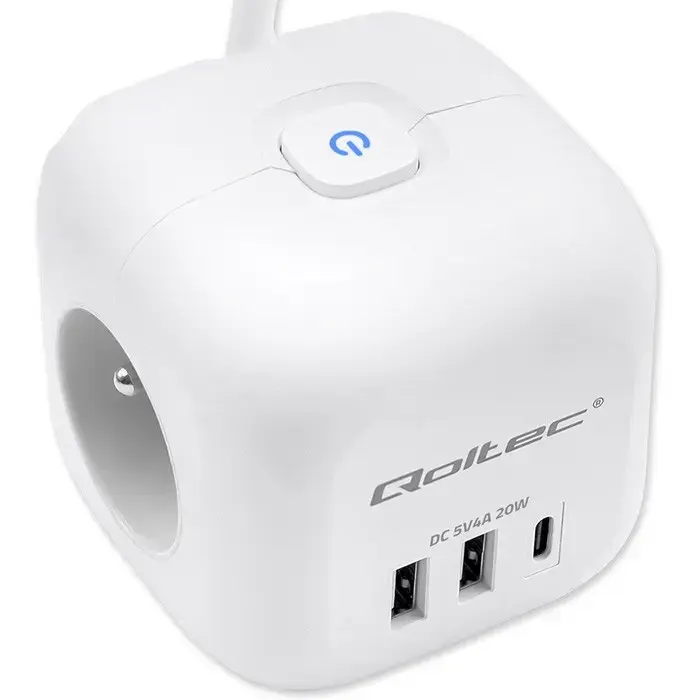 Power Cube QOLTEC 52547 — 3×AC, USB-C PD 20W Photo 7