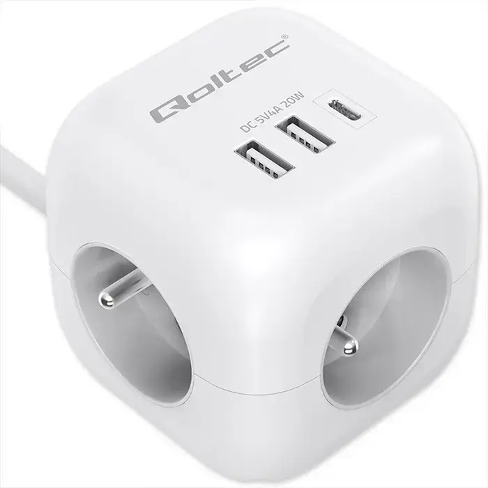 Power Cube QOLTEC 52547 — 3×AC, USB-C PD 20W Photo 10