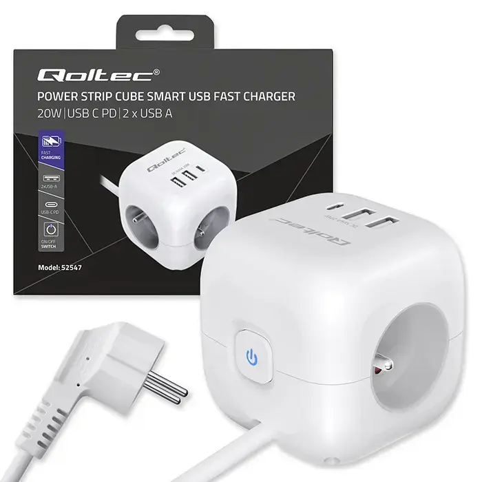 Power Cube QOLTEC 52547 — 3×AC, USB-C PD 20W Photo 12