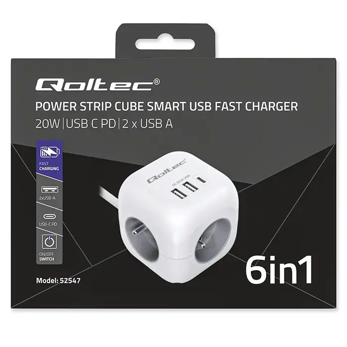 Power Cube QOLTEC 52547 — 3×AC, USB-C PD 20W Photo 13