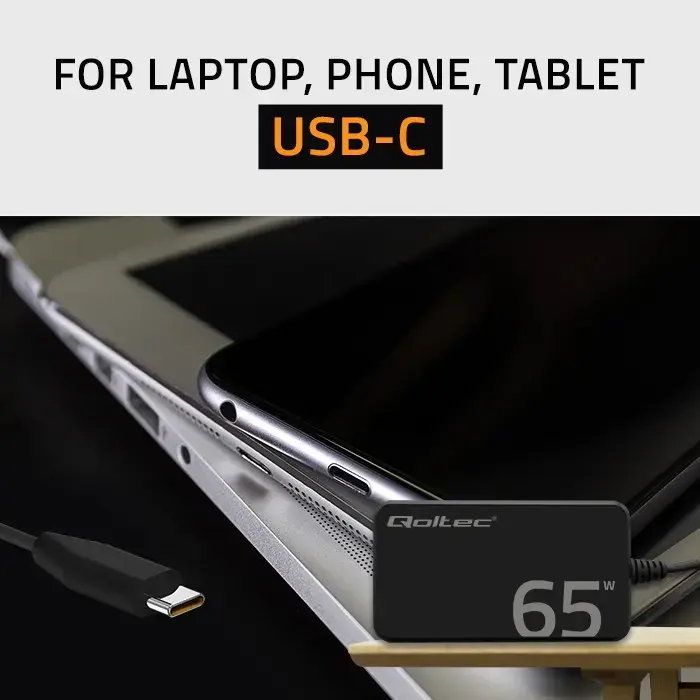 QOLTEC 65W GaN Super Fast SLIM USB-C lādētājs Photo 7