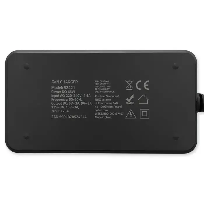 QOLTEC 65W GaN Super Fast SLIM USB-C lādētājs Photo 10