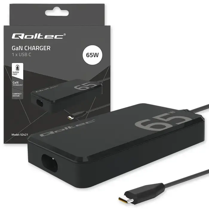QOLTEC 65W GaN Super Fast SLIM USB-C lādētājs Photo 12