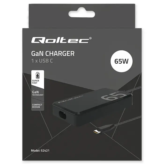 QOLTEC 65W GaN Super Fast SLIM USB-C lādētājs Photo 13