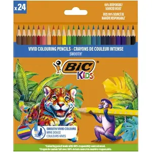 Цветные карандаши BIC 525787 набор 24 цвета, мягкий стержень для рисования и раскрашивания