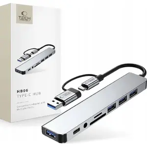 USB-C хаб Tech-Protect HB06 с 2× USB2.0, 2× USB3.0, кардридером SD/TF, AV и 3,5 мм аудио