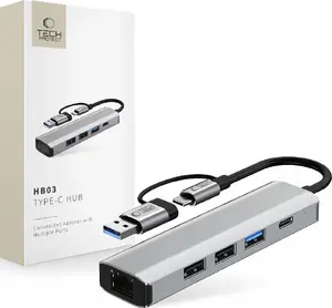 USB-C хаб-адаптер Tech-Protect HB03 — 5-в-1: USB-C, USB 2.0, USB 3.0, RJ45 (Space Grey)
