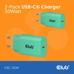 USB-C Charger 2-Pack 30W by club 3d — Dual 30W USB-C Power Adapters
