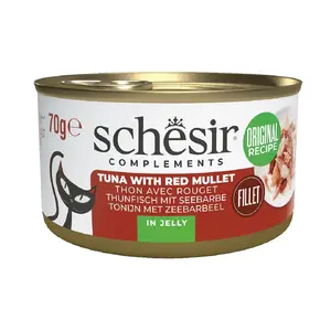 Влажный корм для кошек Agras Pet Foods SCHESIR Complements Тунец с барабулькой в желе, 70 г, банка