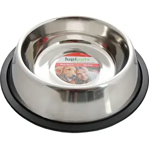 Nerūsējošā tērauda barības bļoda ar neslīdošu gumijas apmali LUPI PETS 0,45 l