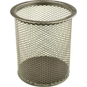 Pen holder Helit H2518100 round metal 9×10 cm silver