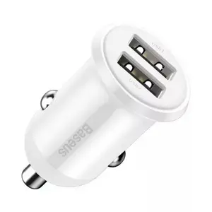 Car Charger Baseus Gain Pro — 2× USB 5V Fast Charging, 12–24V Cigarette Lighter, White