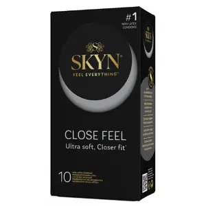 Condoms SKYN Close Feel pack of 10 — sensoprene (polyisoprene), nominal width 51 mm, teat-ended, silicone-lubricated, latex-free