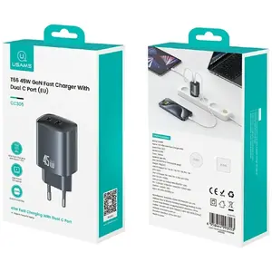 Сетевое зарядное устройство usams CC305 45W GaN с 2× USB-C портами